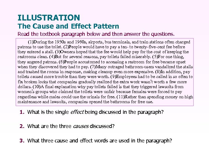 ILLUSTRATION The Cause and Effect Pattern Read the textbook paragraph below and then answer