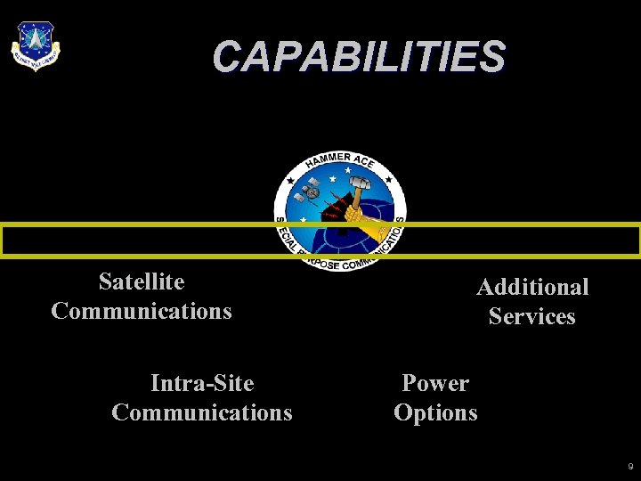 CAPABILITIES Satellite Communications Intra-Site Communications Additional Services Power Options 9 