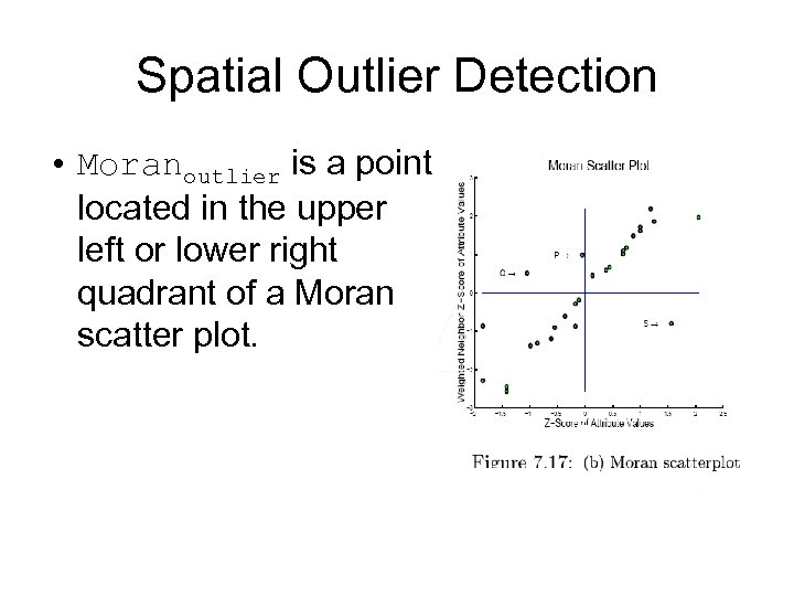 Spatial Outlier Detection • Moranoutlier is a point located in the upper left or