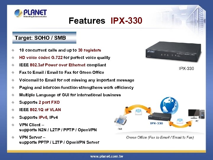 Features IPX-330 Target: SOHO / SMB u 10 concurrent calls and up to 30