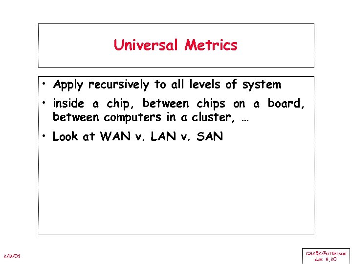 Universal Metrics • Apply recursively to all levels of system • inside a chip,