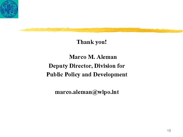 Thank you! Marco M. Aleman Deputy Director, Division for Public Policy and Development marco.