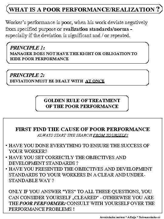 WHAT IS A POOR PERFORMANCE/REALIZATION ? Worker’s performance is poor, when his work deviate