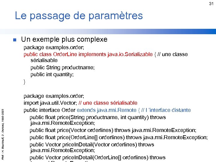 31 Le passage de paramètres n Un exemple plus complexe RMI - H. Bourzoufi,