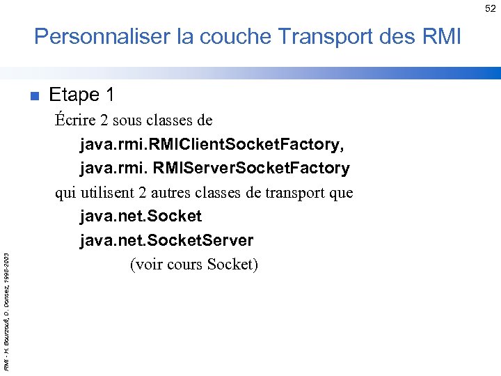 52 Personnaliser la couche Transport des RMI - H. Bourzoufi, D. Donsez, 1998 -2003