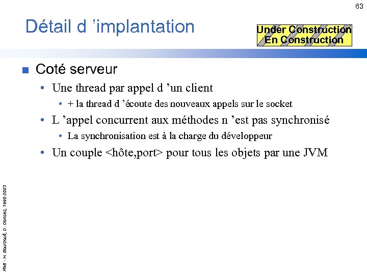 63 Détail d ’implantation n Under Construction En Construction Coté serveur • Une thread