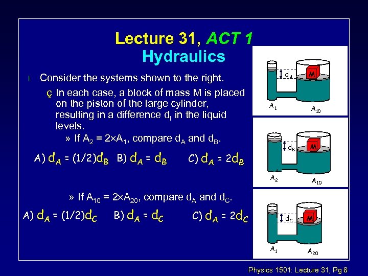 Lecture 31, ACT 1 Hydraulics l Consider the systems shown to the right. ç