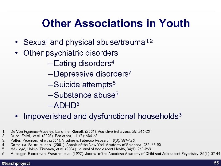 Other Associations in Youth • Sexual and physical abuse/trauma 1, 2 • Other psychiatric