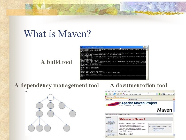 What is Maven? A build tool A dependency management tool A documentation tool 