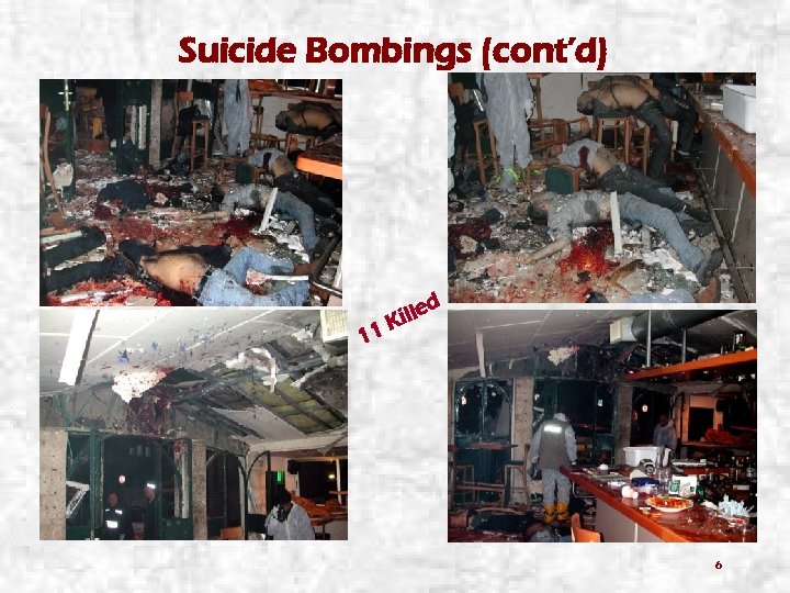 Suicide Bombings (cont’d) 1 le Kil 1 d 6 