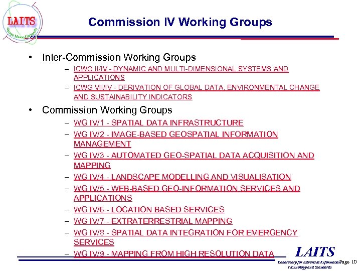 Commission IV Working Groups • Inter-Commission Working Groups – ICWG II/IV - DYNAMIC AND