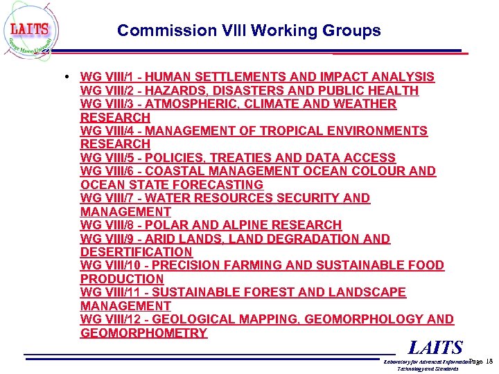 Commission VIII Working Groups • WG VIII/1 - HUMAN SETTLEMENTS AND IMPACT ANALYSIS WG