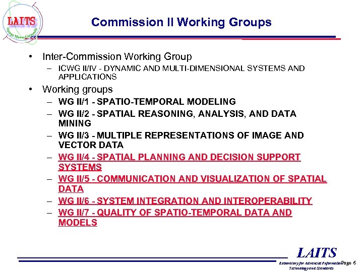 Commission II Working Groups • Inter-Commission Working Group – ICWG II/IV - DYNAMIC AND