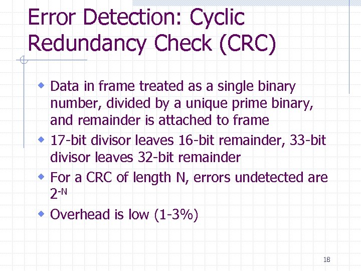 Error Detection: Cyclic Redundancy Check (CRC) w Data in frame treated as a single