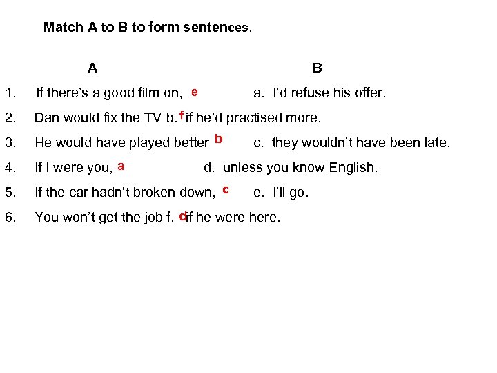 Match A to B to form sentences. A B 1. If there’s a good