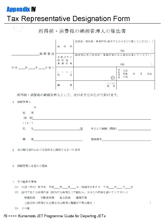 Appendix IV Tax Representative Designation Form 70 <<<< Kumamoto JET Programme Guide for Departing