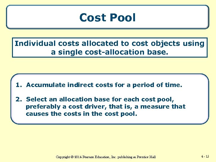 Cost Pool Individual costs allocated to cost objects using a single cost-allocation base. 1.