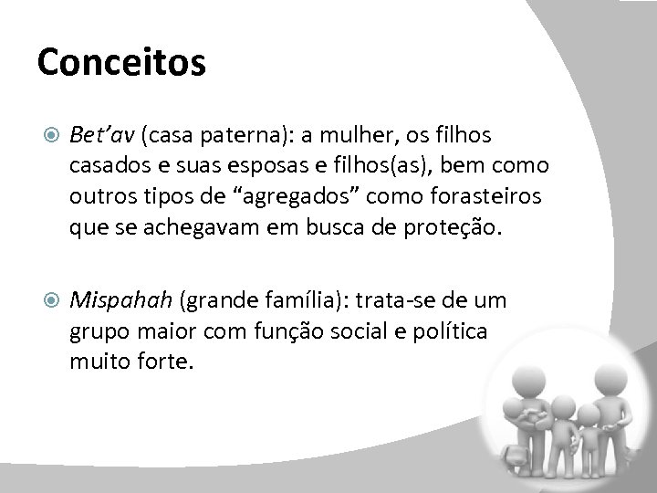 Conceitos Bet’av (casa paterna): a mulher, os filhos casados e suas esposas e filhos(as),