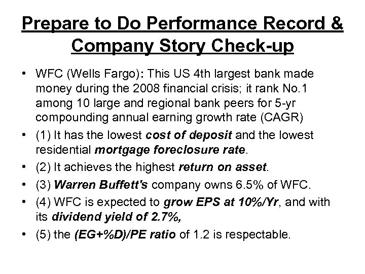 Prepare to Do Performance Record & Company Story Check-up • WFC (Wells Fargo): This