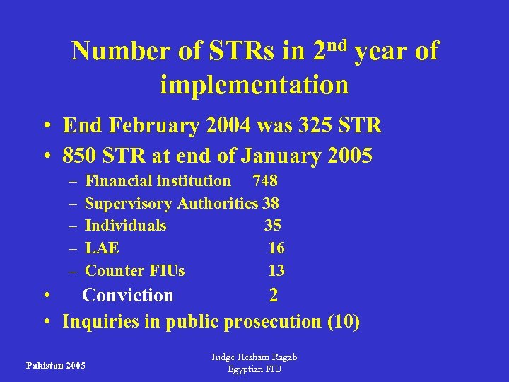 Number of STRs in 2 nd year of implementation • End February 2004 was