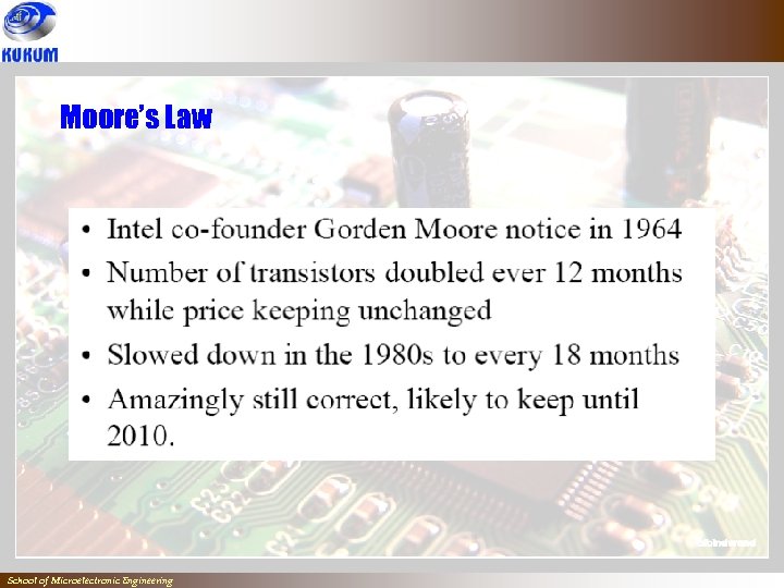 Moore’s Law ` School of Microelectronic Engineering 