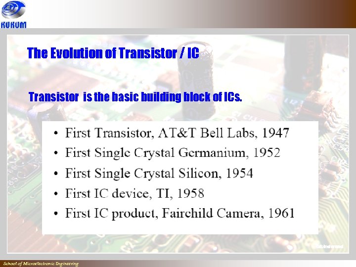 The Evolution of Transistor / IC Transistor is the basic building block of ICs.