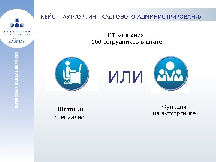 КЕЙС – АУТСОРСИНГ КАДРОВОГО АДМИНИСТРИРОВАНИЯ ИТ компания 100 сотрудников в штате ИЛИ Штатный специалист