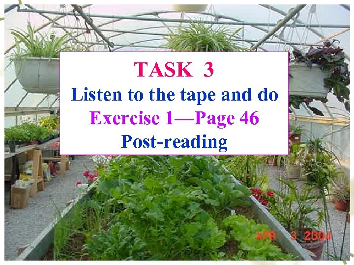 TASK 3 Listen to the tape and do Exercise 1—Page 46 Post-reading 