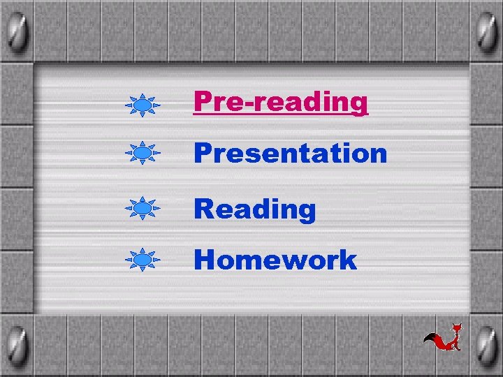 Pre-reading Presentation Reading Homework 