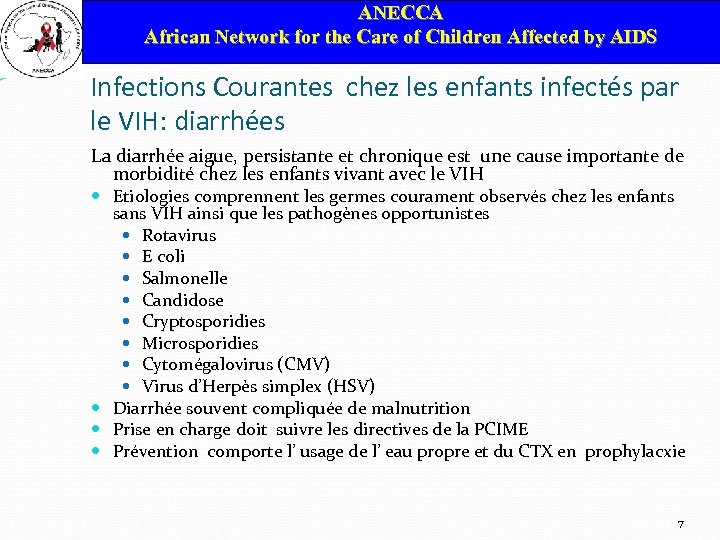 ANECCA African Network for the Care of Children Affected by AIDS Infections Courantes chez