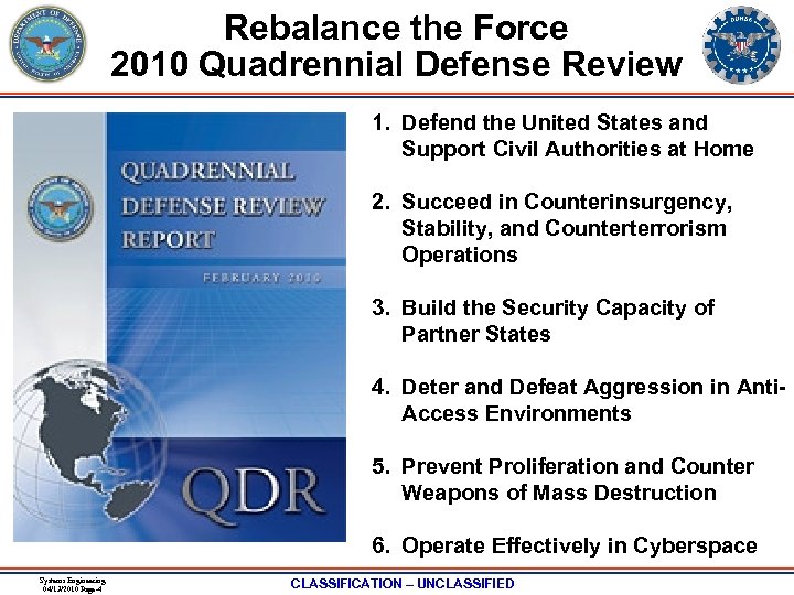 Rebalance the Force 2010 Quadrennial Defense Review 1. Defend the United States and Support