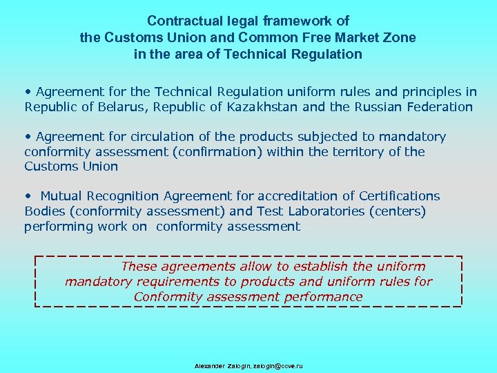 Contractual legal framework of the Customs Union and Common Free Market Zone in the