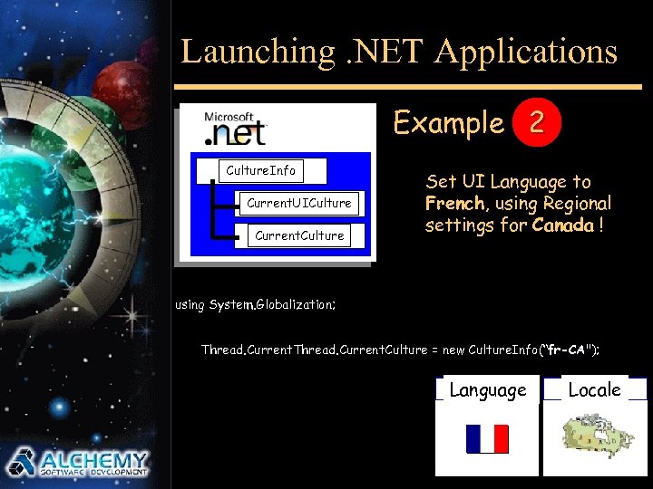 Launching. NET Applications Example 2 Culture. Info Current. UICulture Current. Culture Set UI Language