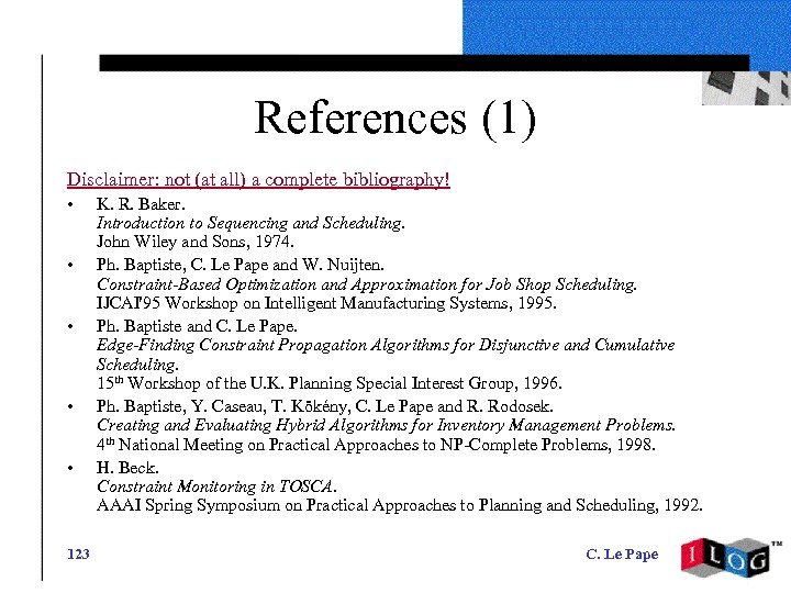 References (1) Disclaimer: not (at all) a complete bibliography! • • • 123 K.