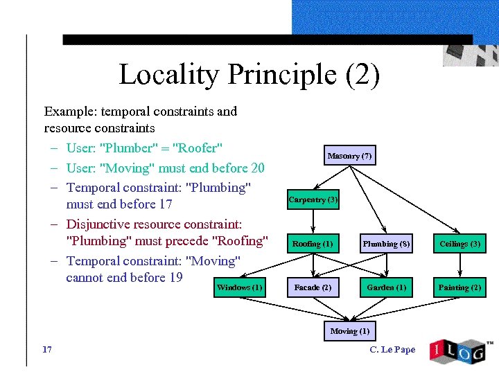 Locality Principle (2) Example: temporal constraints and resource constraints – User: 