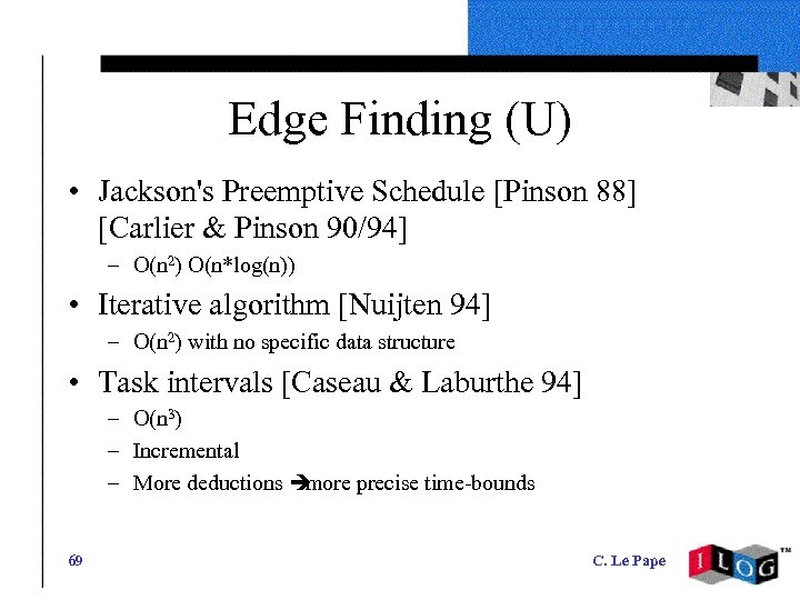 Edge Finding (U) • Jackson's Preemptive Schedule [Pinson 88] [Carlier & Pinson 90/94] –