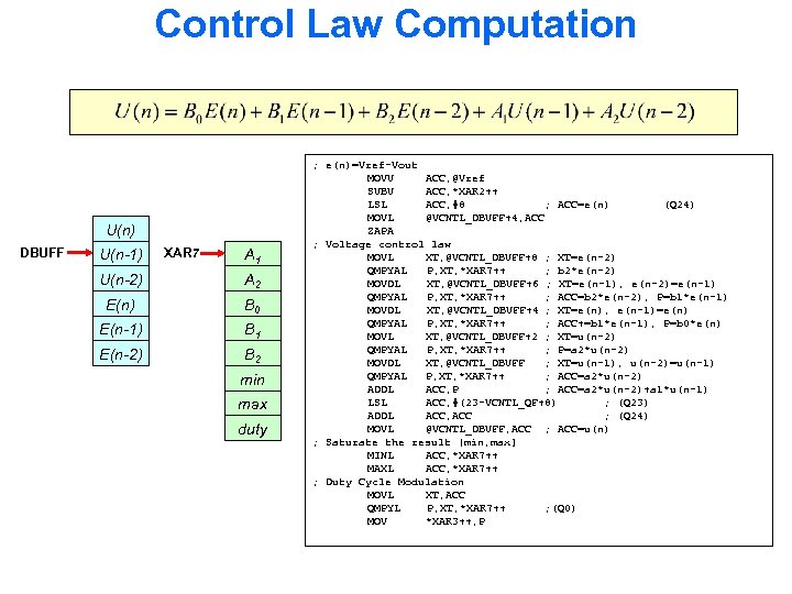 Control Law Computation U(n) DBUFF U(n-1) XAR 7 A 1 U(n-2) A 2 E(n)