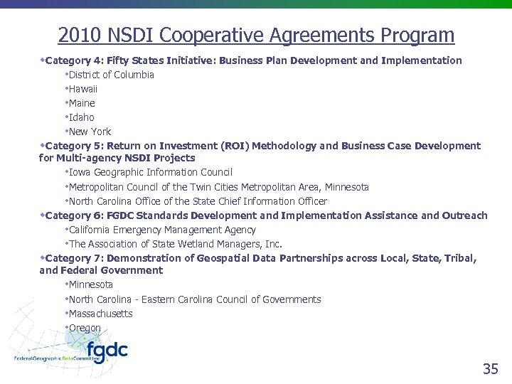  2010 NSDI Cooperative Agreements Program w. Category 4: Fifty States Initiative: Business Plan