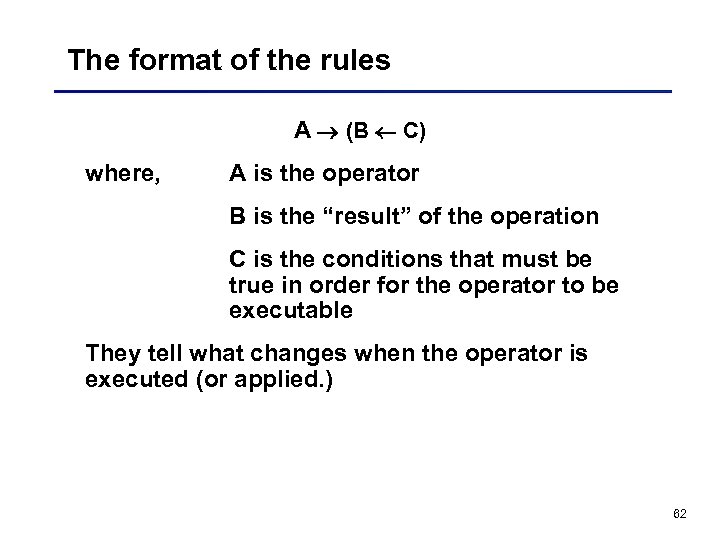 The format of the rules A (B C) where, A is the operator B