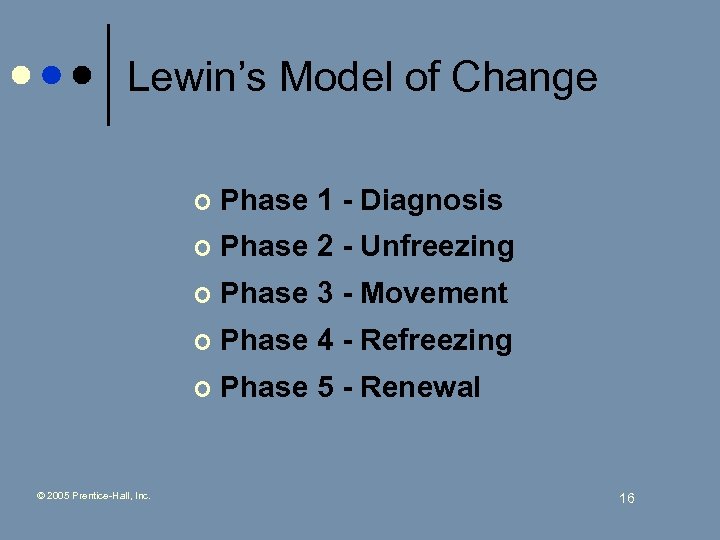 Lewin’s Model of Change ¢ ¢ Phase 2 - Unfreezing ¢ Phase 3 -