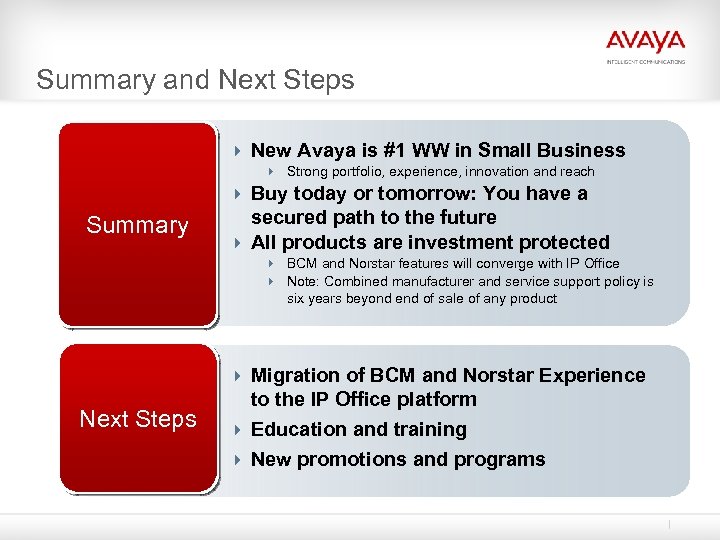 Summary and Next Steps 4 New Avaya is #1 WW in Small Business 4