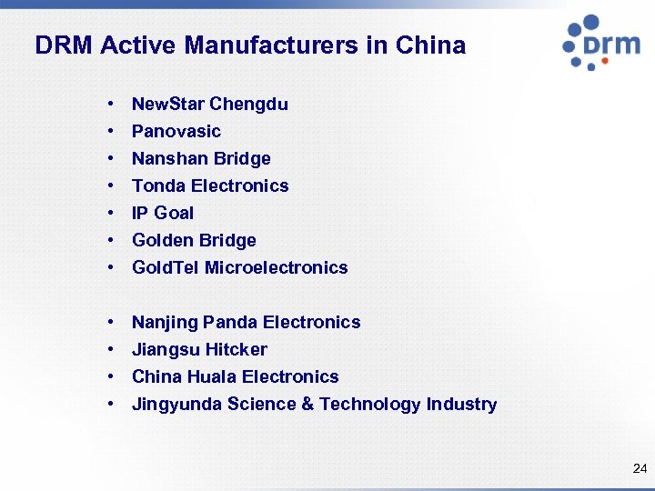 DRM Active Manufacturers in China • • New. Star Chengdu Panovasic • • Nanjing