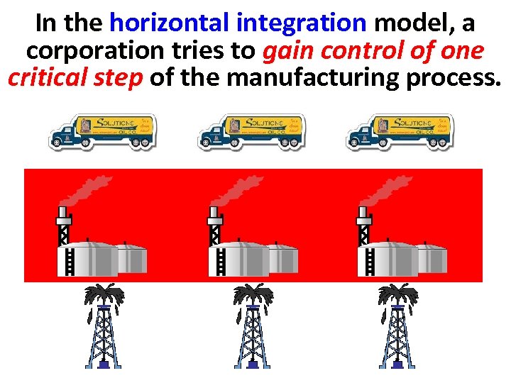 In the horizontal integration model, a corporation tries to gain control of one critical
