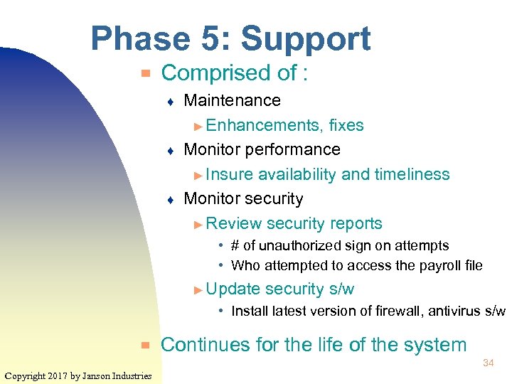Phase 5: Support ▀ Comprised of : ♦ ♦ ♦ Maintenance ► Enhancements, fixes