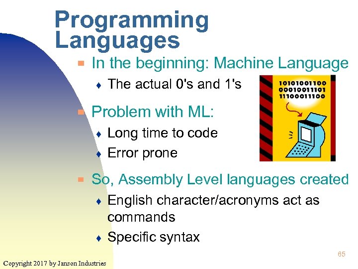 Programming Languages ▀ In the beginning: Machine Language ♦ ▀ Problem with ML: ♦