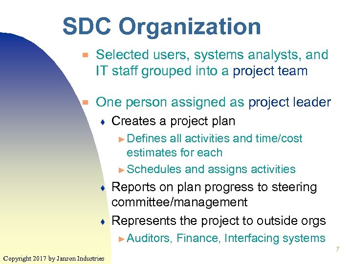 SDC Organization ▀ ▀ Selected users, systems analysts, and IT staff grouped into a