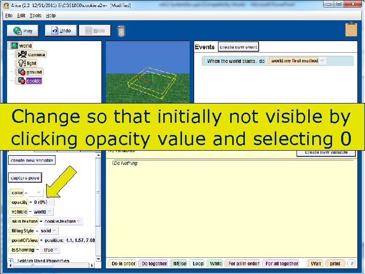 Change so that initially not visible by clicking opacity value and selecting 0 88