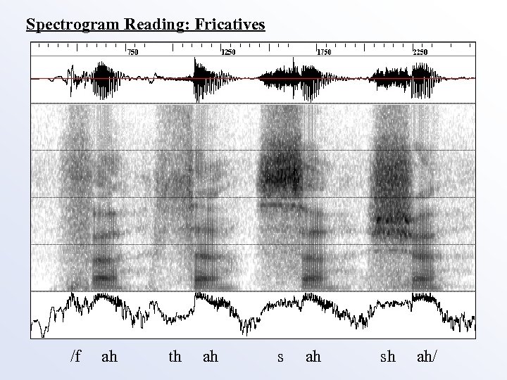 Spectrogram Reading: Fricatives /f ah th ah sh ah/ 