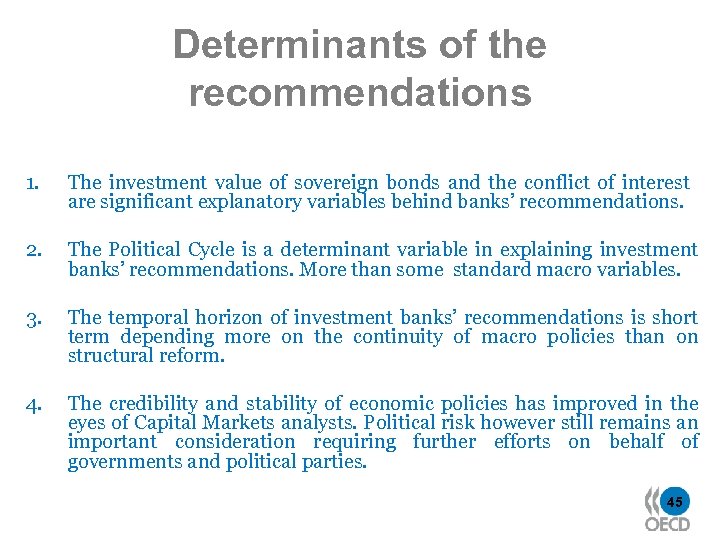 Determinants of the recommendations 1. The investment value of sovereign bonds and the conflict