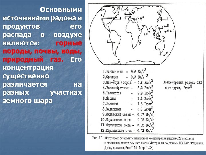  Основными источниками радона и продуктов его распада в воздухе являются: горные породы, почвы,